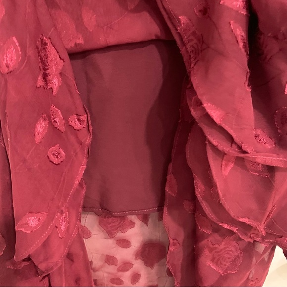 Lulus Forever Be Burgundy Floral Ruffle One-Shoulder Maxi Dress Size M Romantic - Picture 6 of 15